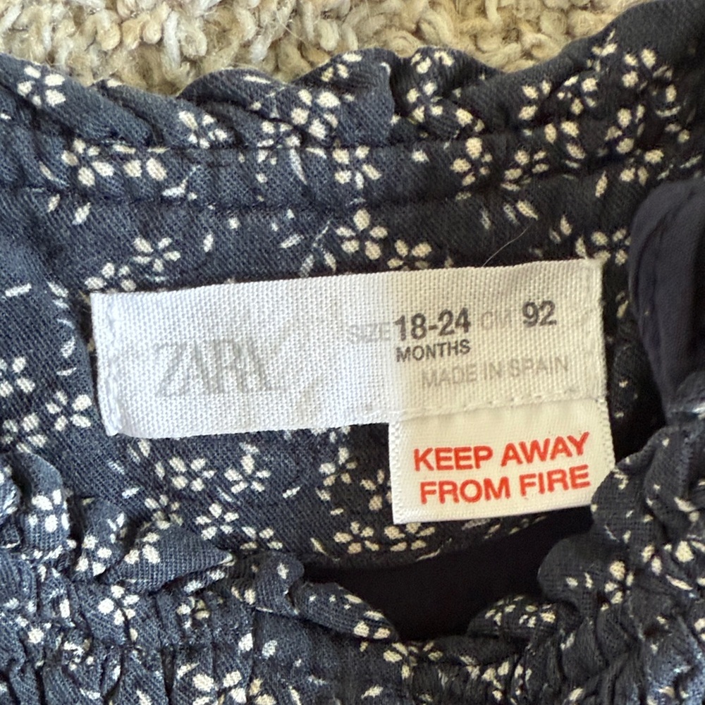 5/$25: Zara Dark Blue Floral Kids Dress - Picture 2 of 6
